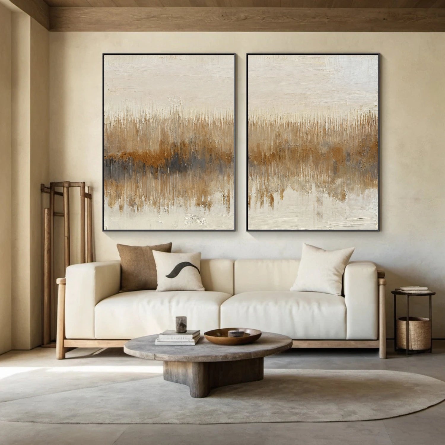 Beige and Brown Abstract Wall Art Set of 2 #VA206