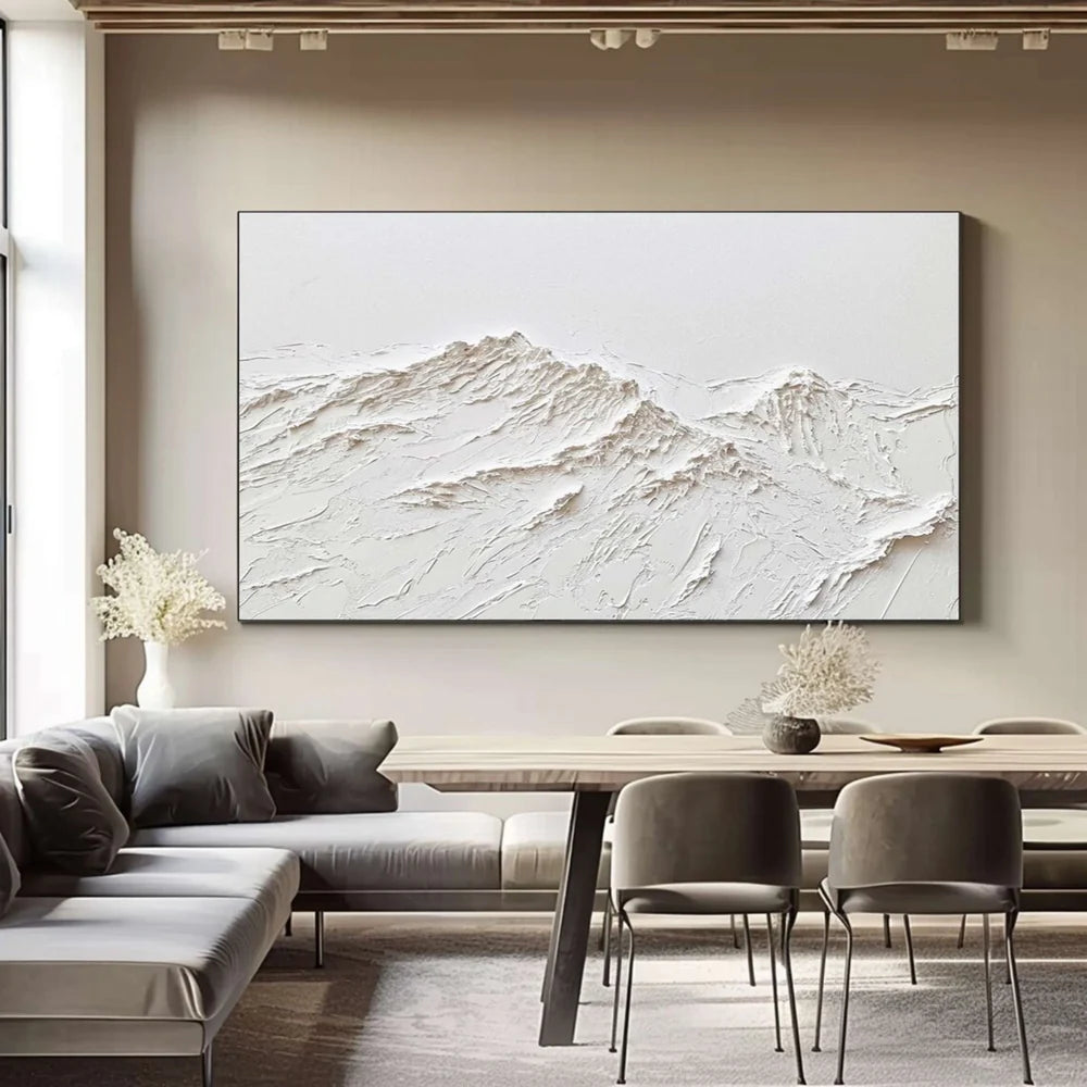 White Minimalist Mountain Textured Canvas Art #BT021