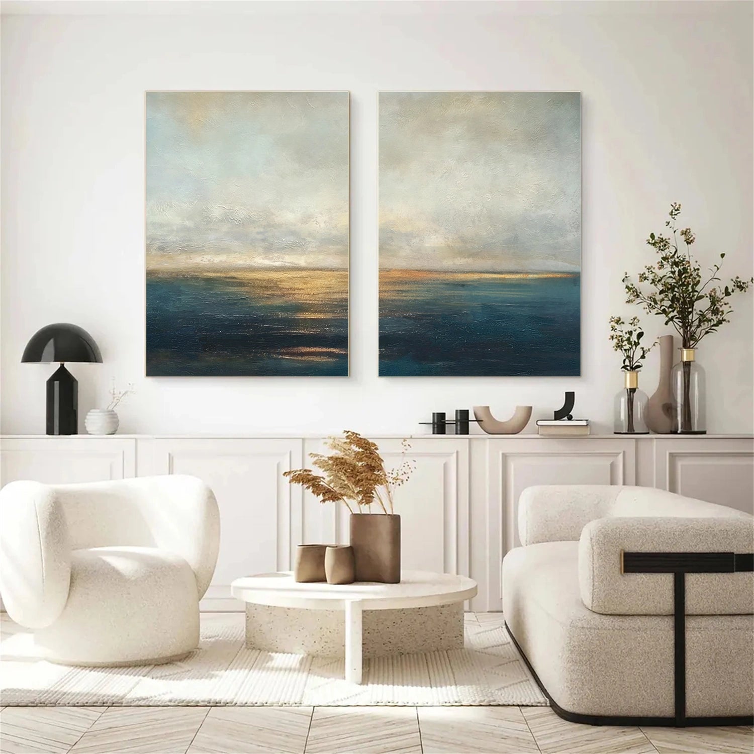 Blue and Gold Abstract Wall Art Set of 2 #VA213