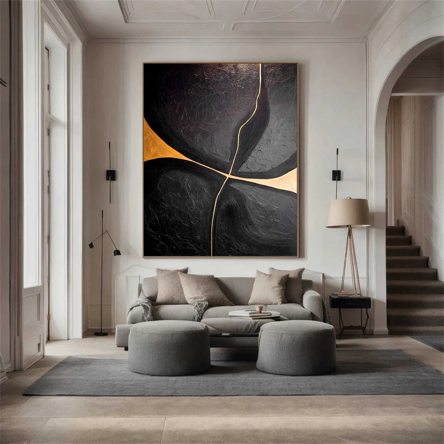 Black Minimalist Textured Canvas Art #WZ127
