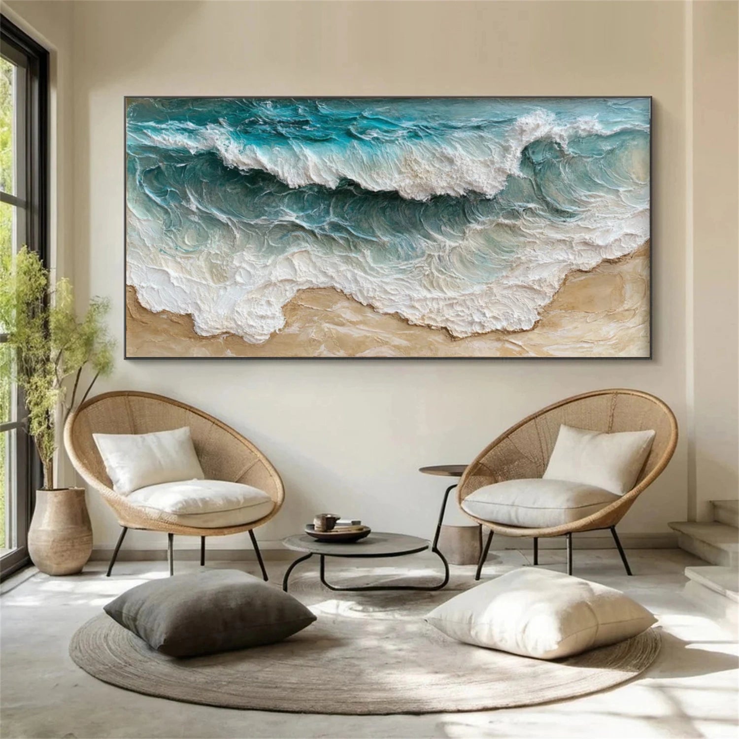 Abstract Ocean And Sky Textured Canvas Art #OC127