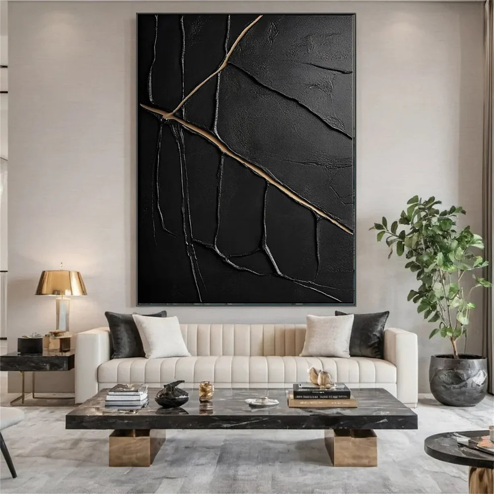 Black Minimalist Textured Canvas Art #WZ044