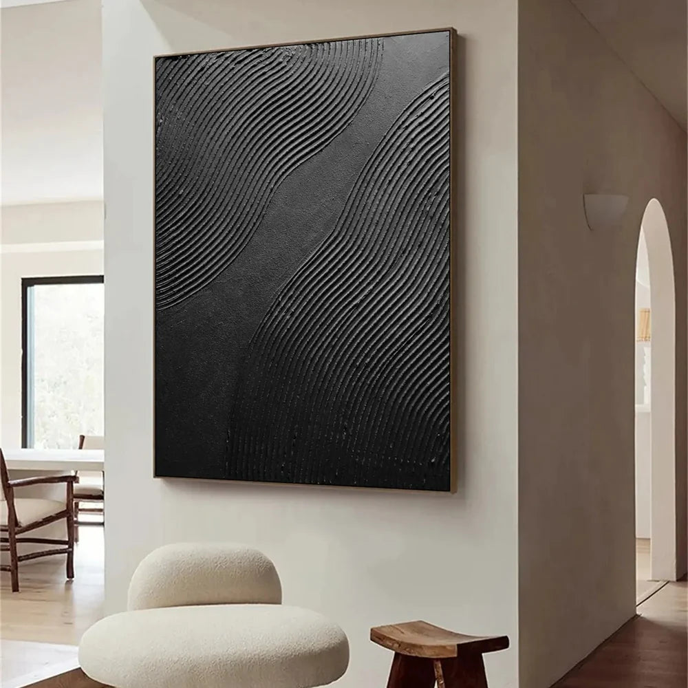 Black Minimalist Textured Canvas Art #WZ085