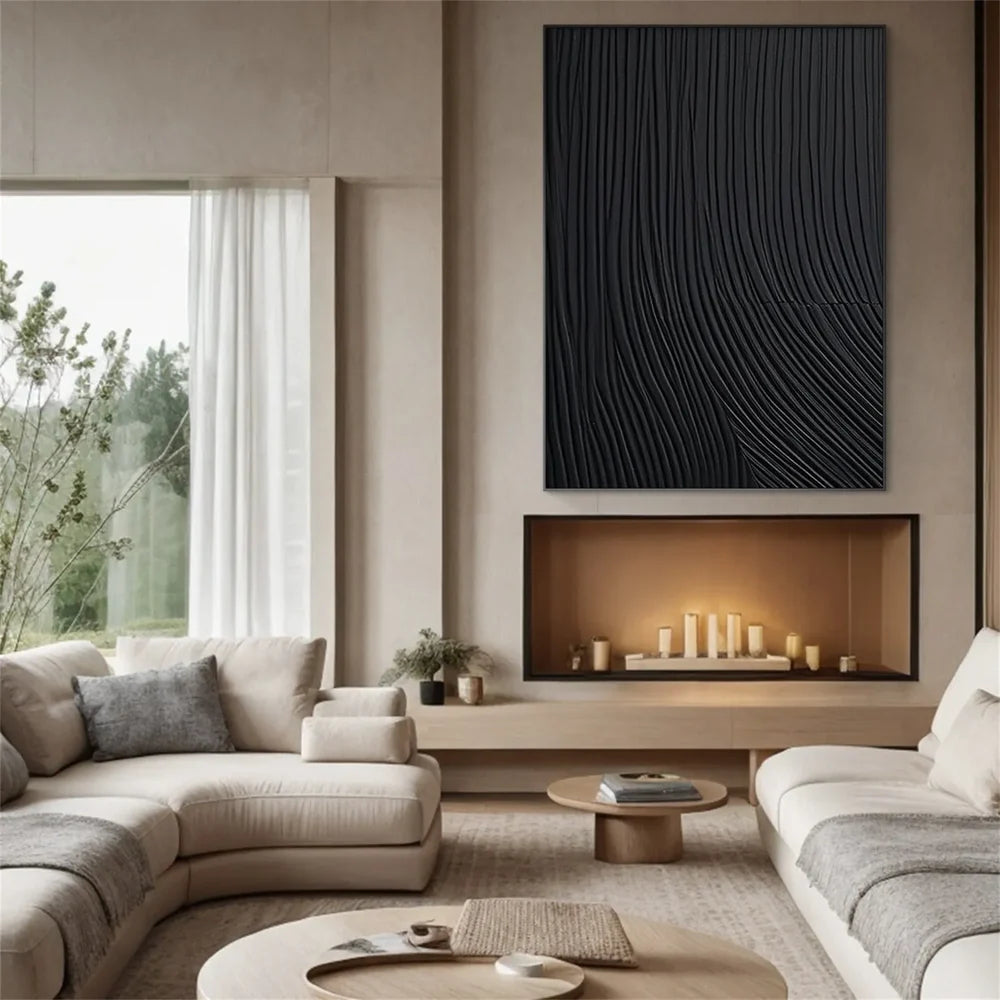 Black Minimalist Textured Canvas Art #WZ088