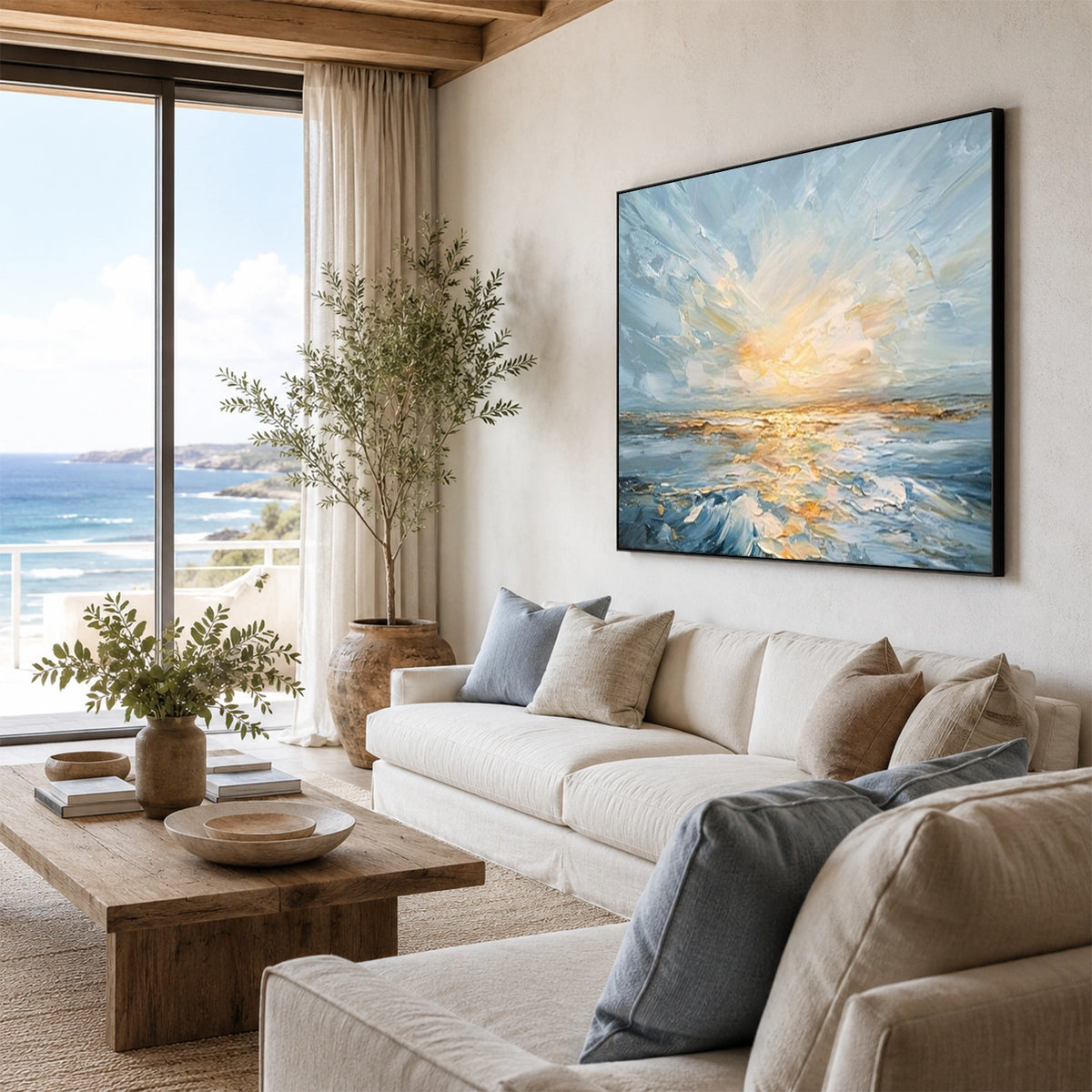 Abstract Ocean And Sky Texture Canvas Art #OC235