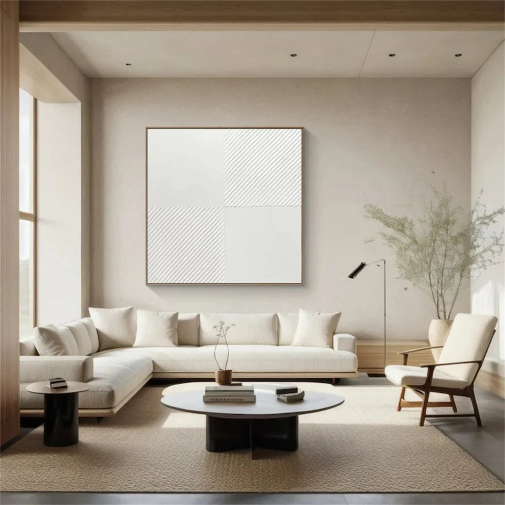 White Minimalist Textured Wall Art #WM078