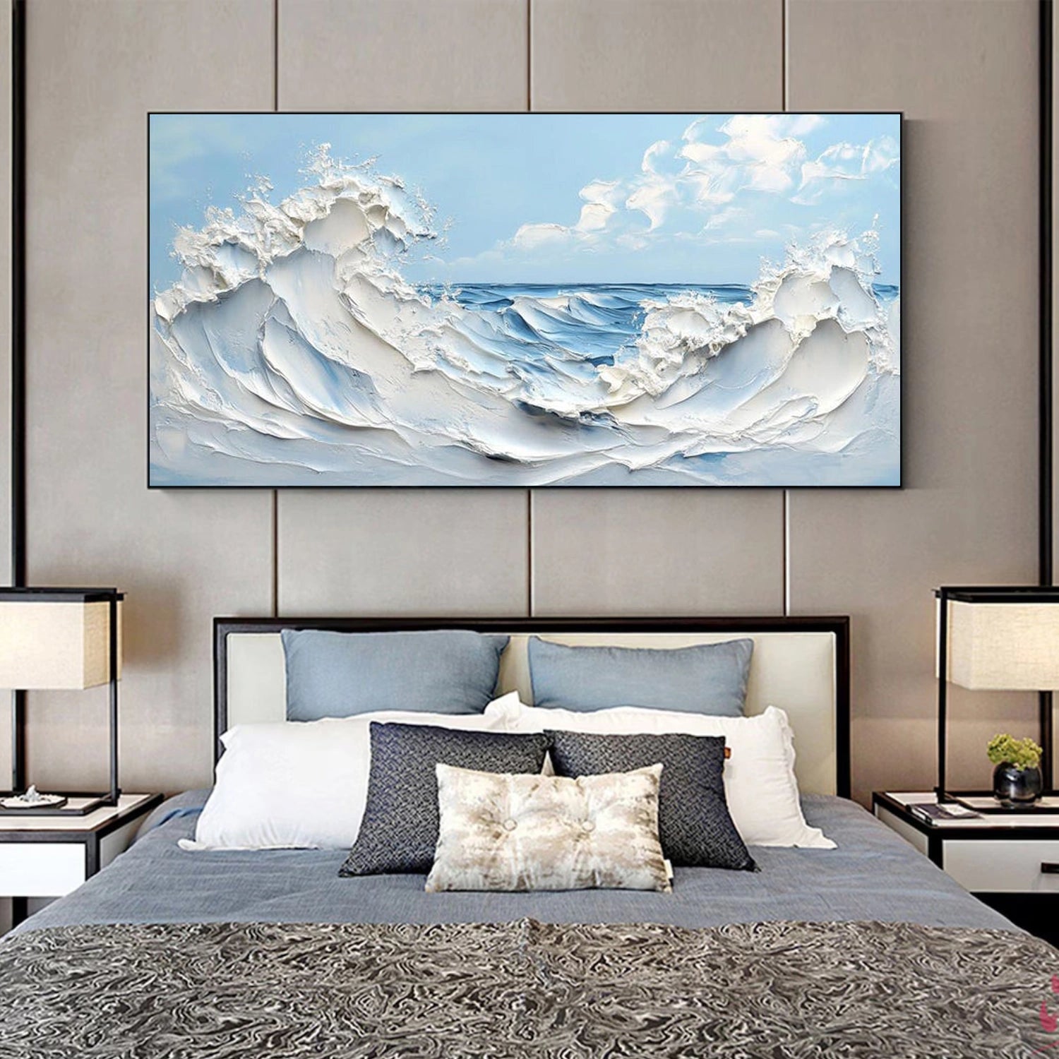Abstract Ocean And Sky Textured Canvas Art #OC170
