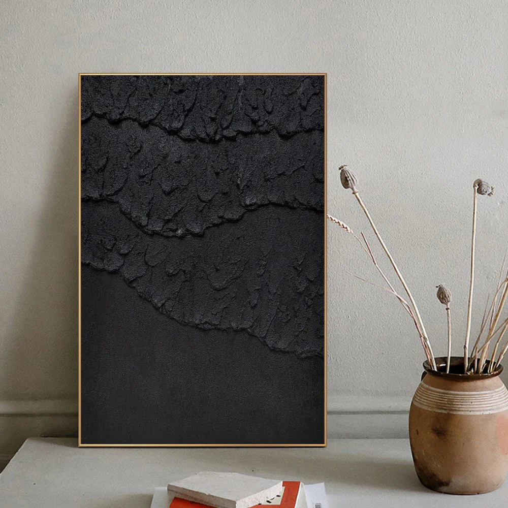 Black Minimalist Textured Canvas Art #WZ031