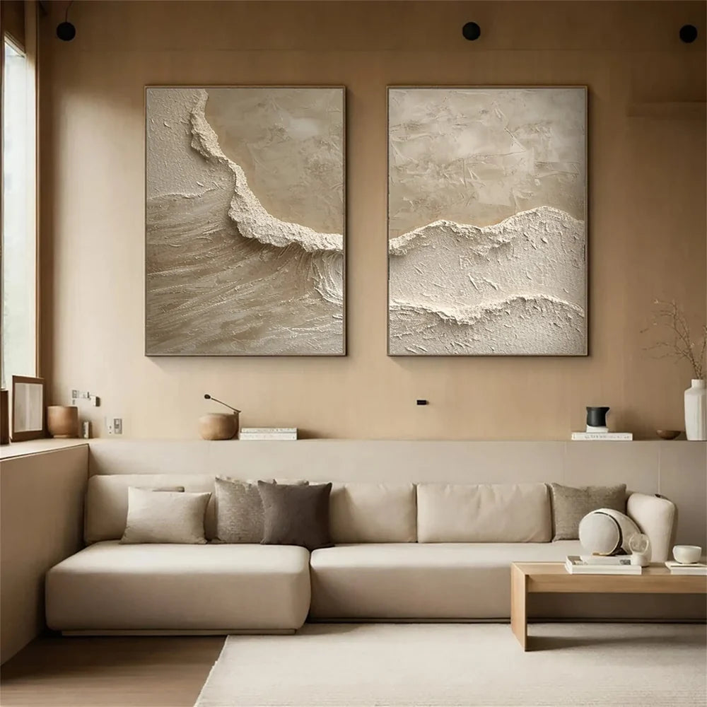 Minimalist Ocean And Sky Textured Canvas Art Set of 2 #OC001