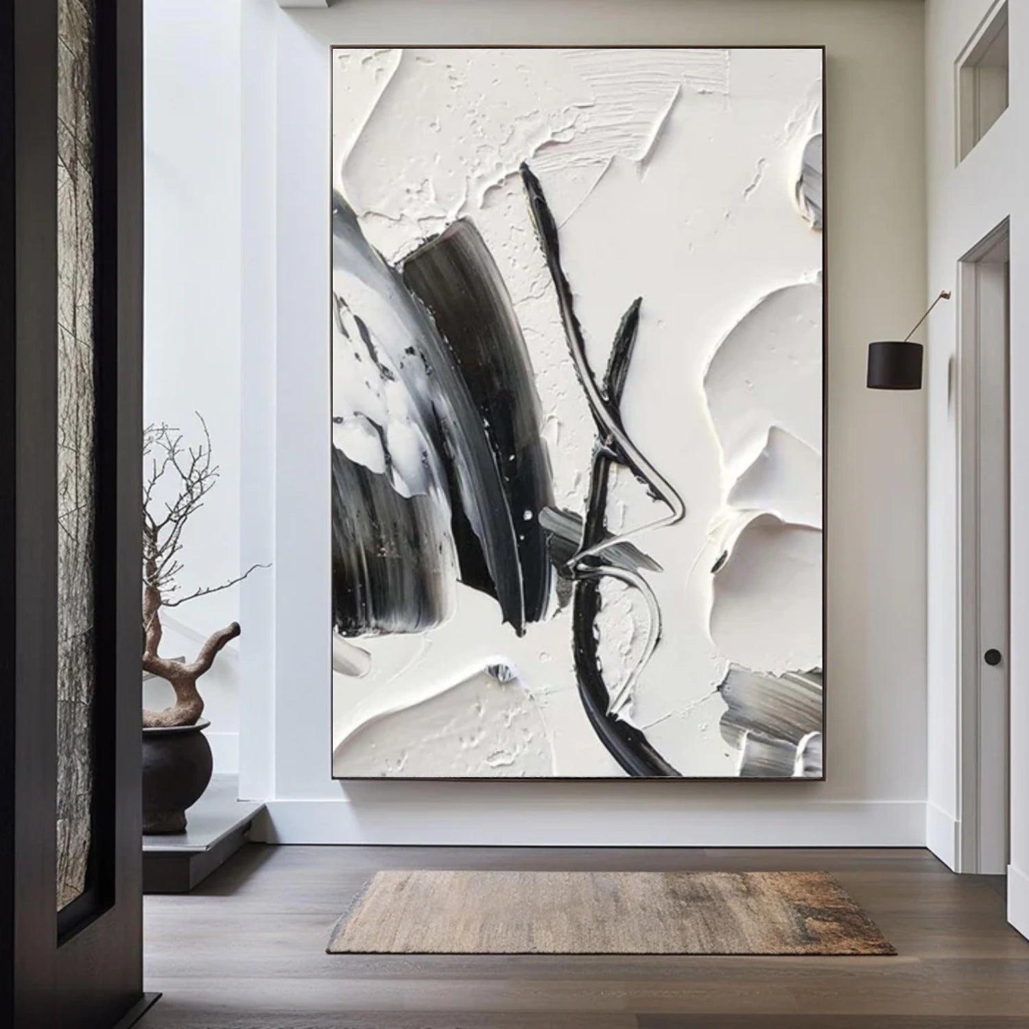 Black and White Minimalist Textured Canvas Art #WZ109
