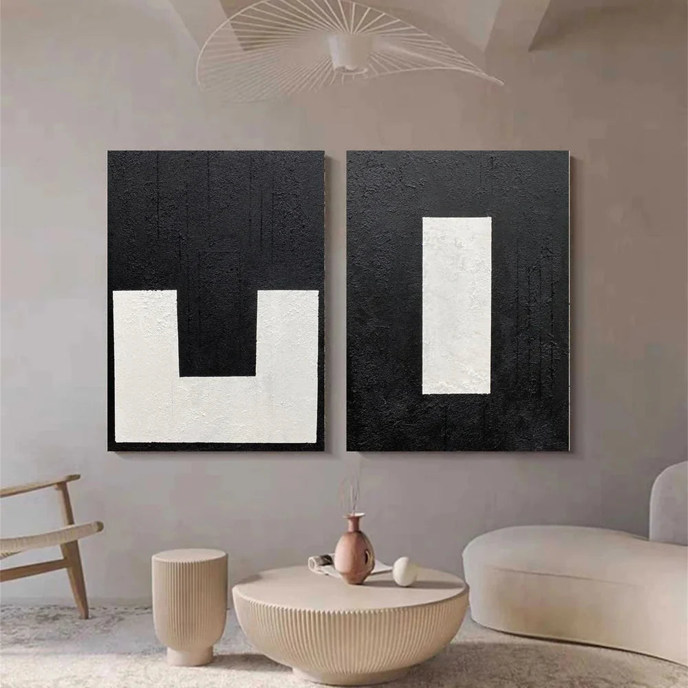 Black and White Minimalist Canvas Art Set of 2 #WZ022