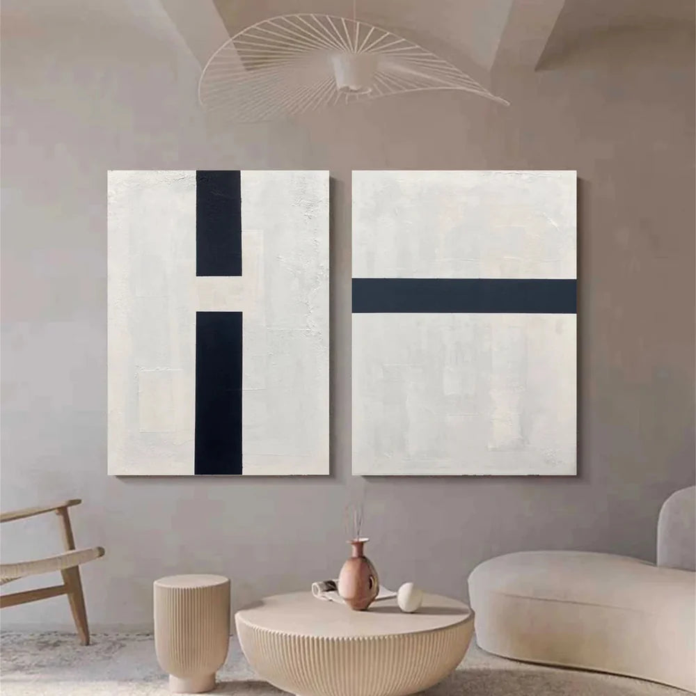 Black and White Minimalist Canvas Art Set of 2 #WZ020