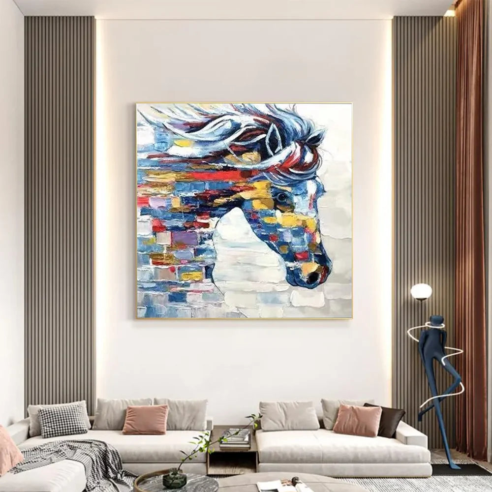 Colorful Abstract Animal Horse Textured Canvas Art #DW017