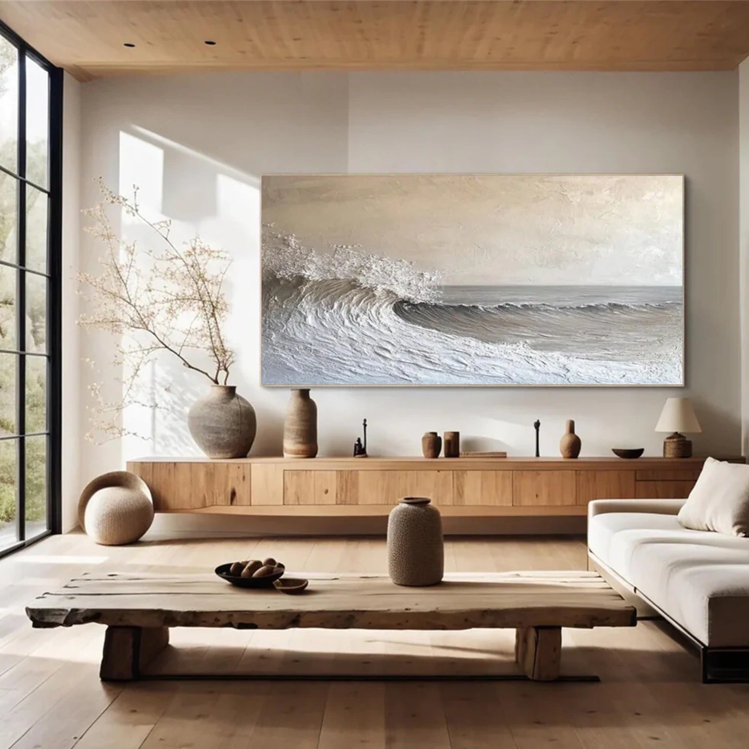 Minimalist Ocean And Sky Textured Canvas Art #OC084
