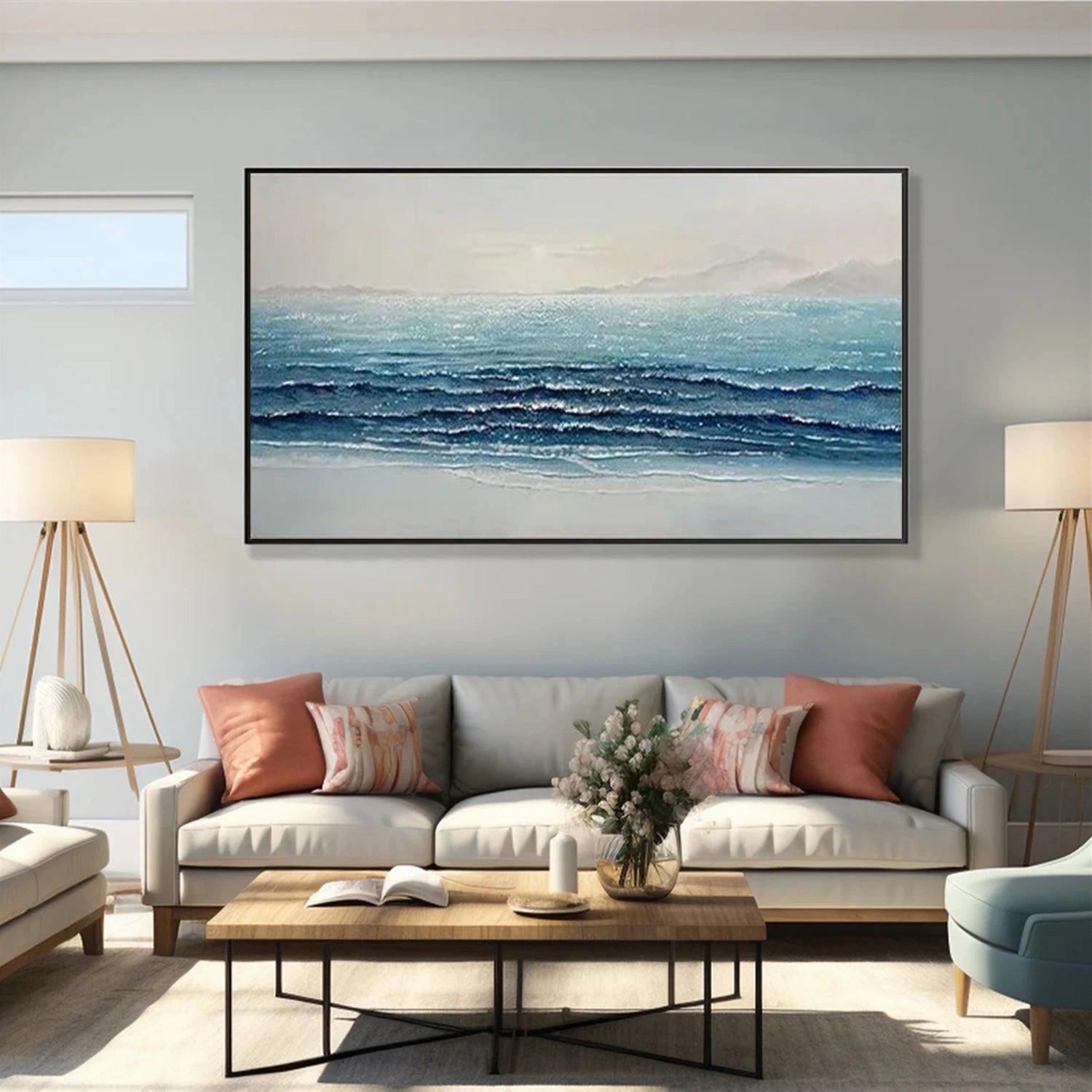 Abstract Ocean And Sky Textured Canvas Art #OC125