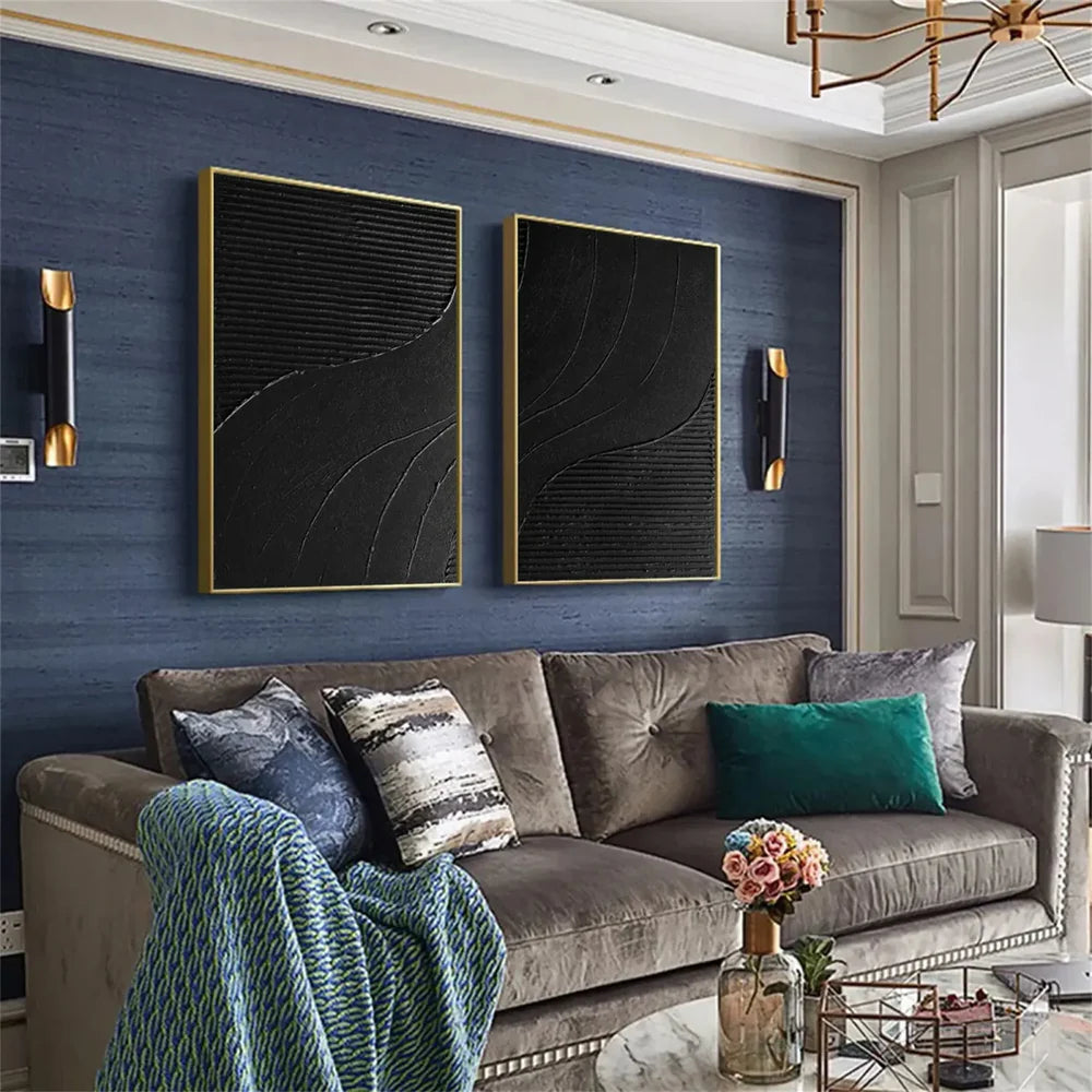 Black Minimalist Textured Canvas Art Set of 2 #WZ078