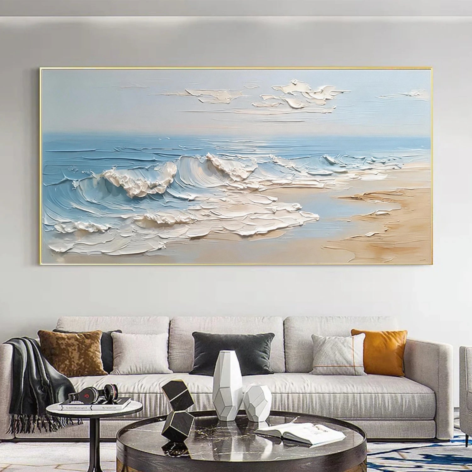 Abstract Ocean And Sky Textured Canvas Art #OC184