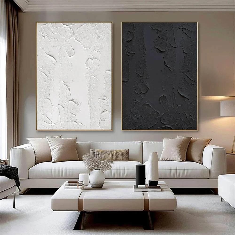 Black and White Minimalist Textured Canvas Art Set of 2 #WZ021