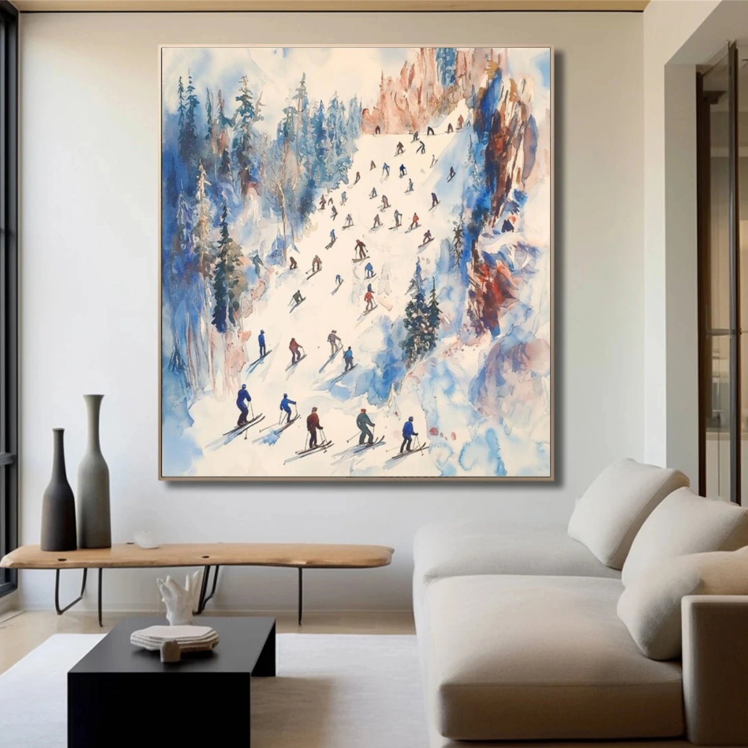 Skiing Sport Textured Canvas Painting #PB031