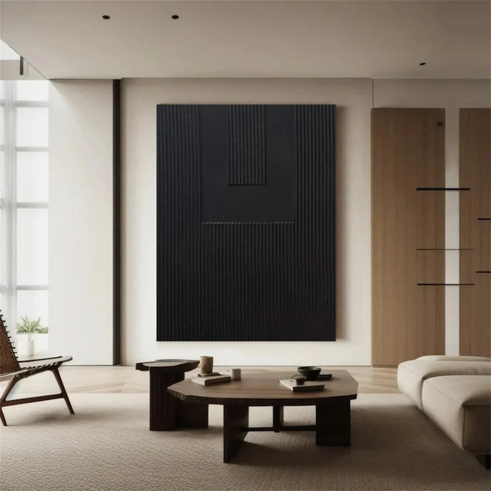 Black Minimalist Textured Canvas Art #WZ082