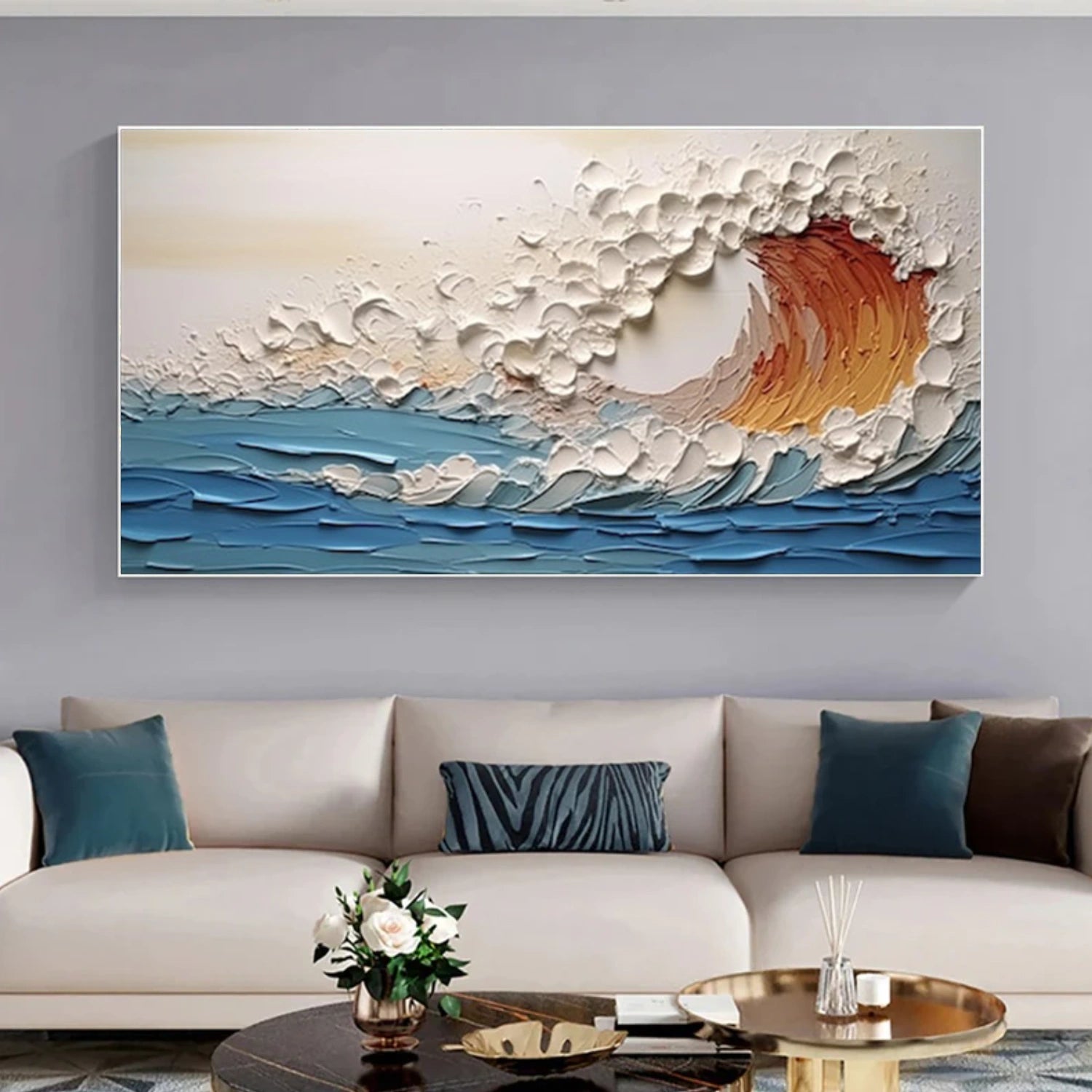 Abstract Ocean And Sky Textured Canvas Art #OC132