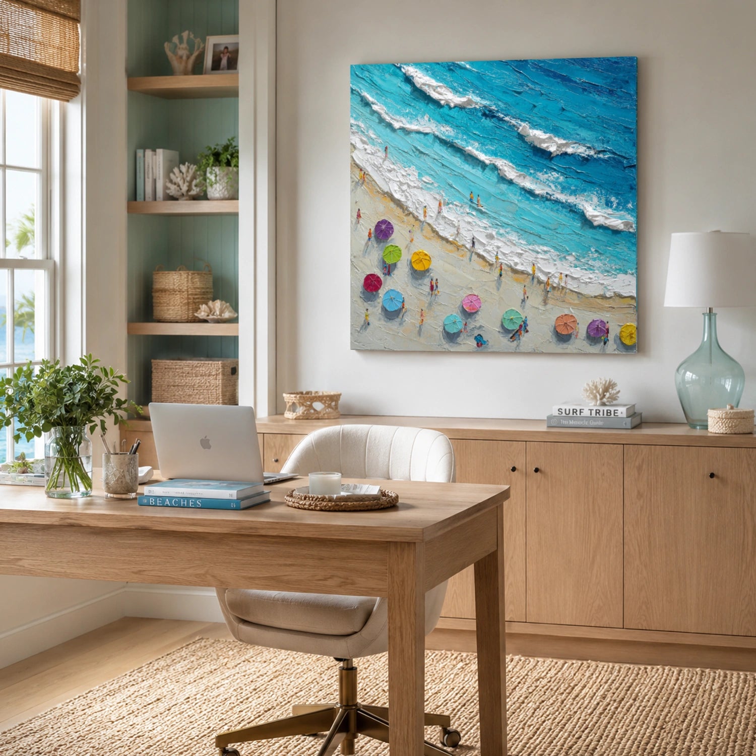 Abstract Ocean And Sky Textured Canvas Art #OC192