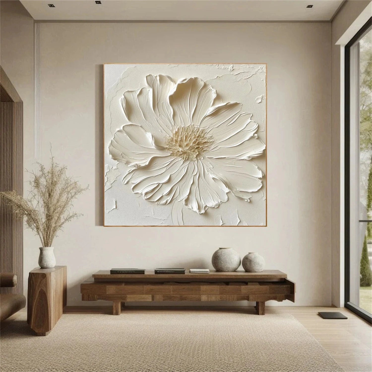Minimalist Flower And Tree Textured Canvas Art #MF101