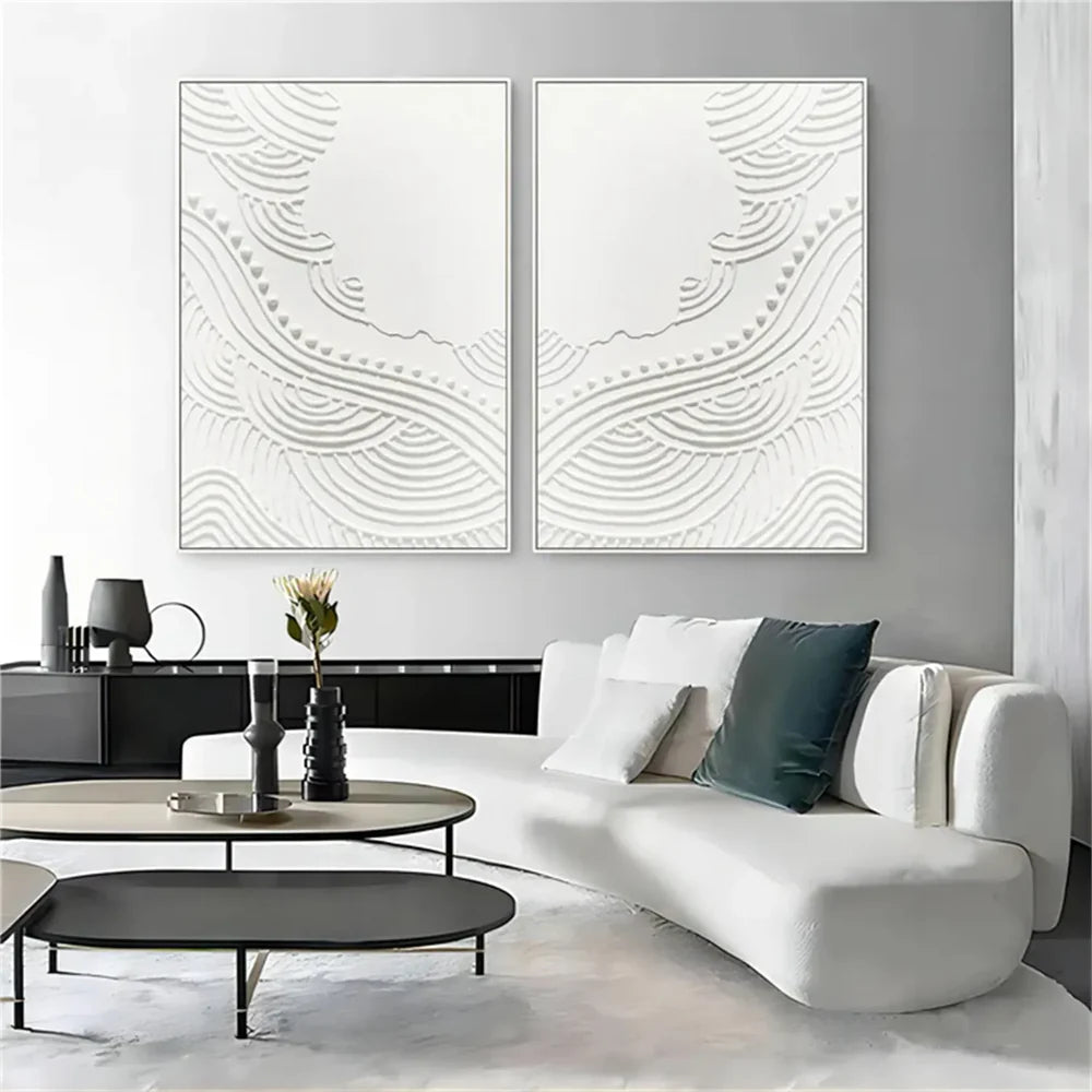 White Minimalist Textured Wall Art Set of 2 #WM065