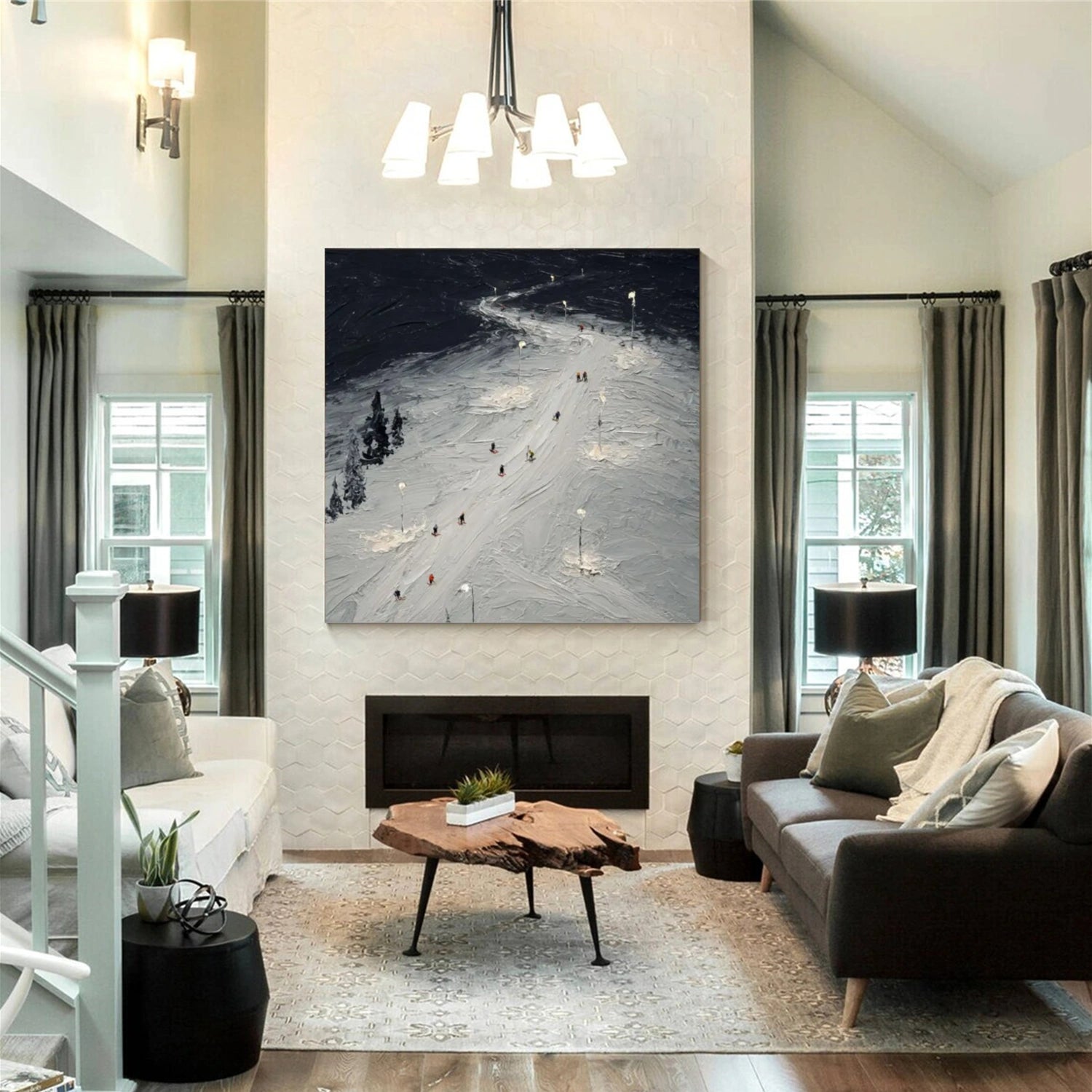 Skiing Sport Textured Canvas Painting #PB036