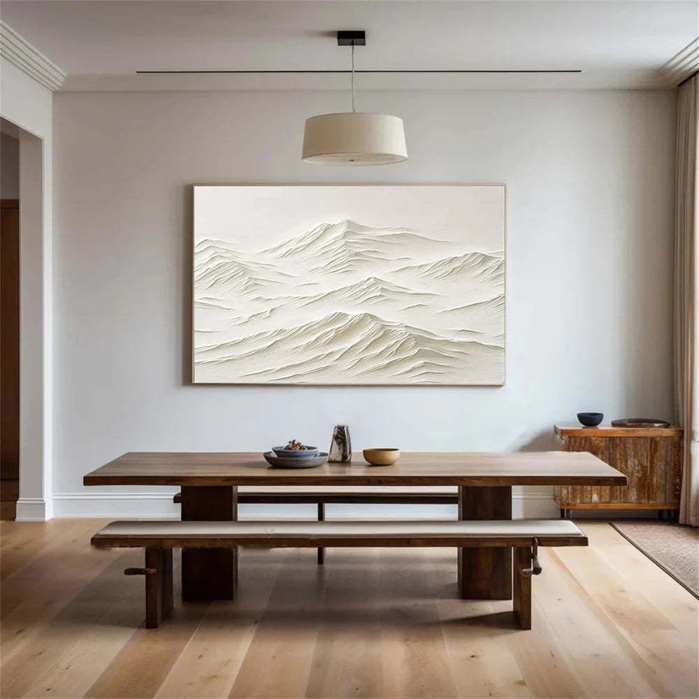 Beige Minimalist Mountain Textured Canvas Art #BT026