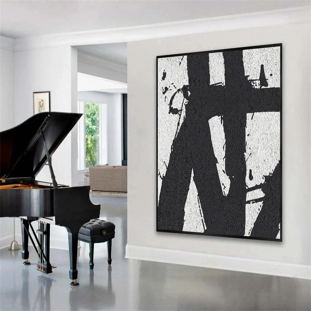 Black and White Minimalist Textured Canvas Art #WZ062