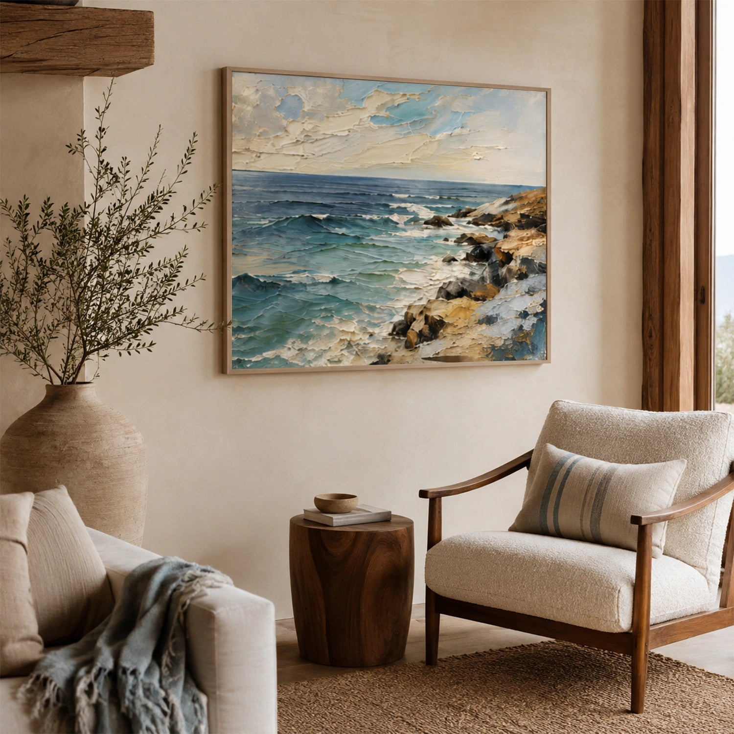 Abstract Ocean And Sky Textured Canvas Art #OC208