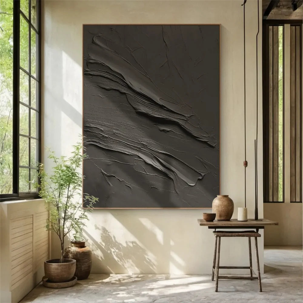 Black Minimalist Textured Canvas Art #WZ089