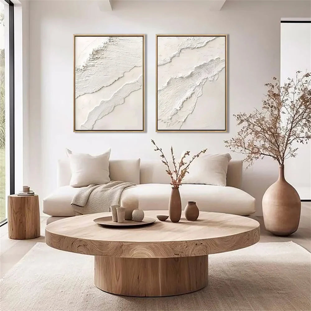 White Minimalist Textured Wall Art Set of 2 #WM043