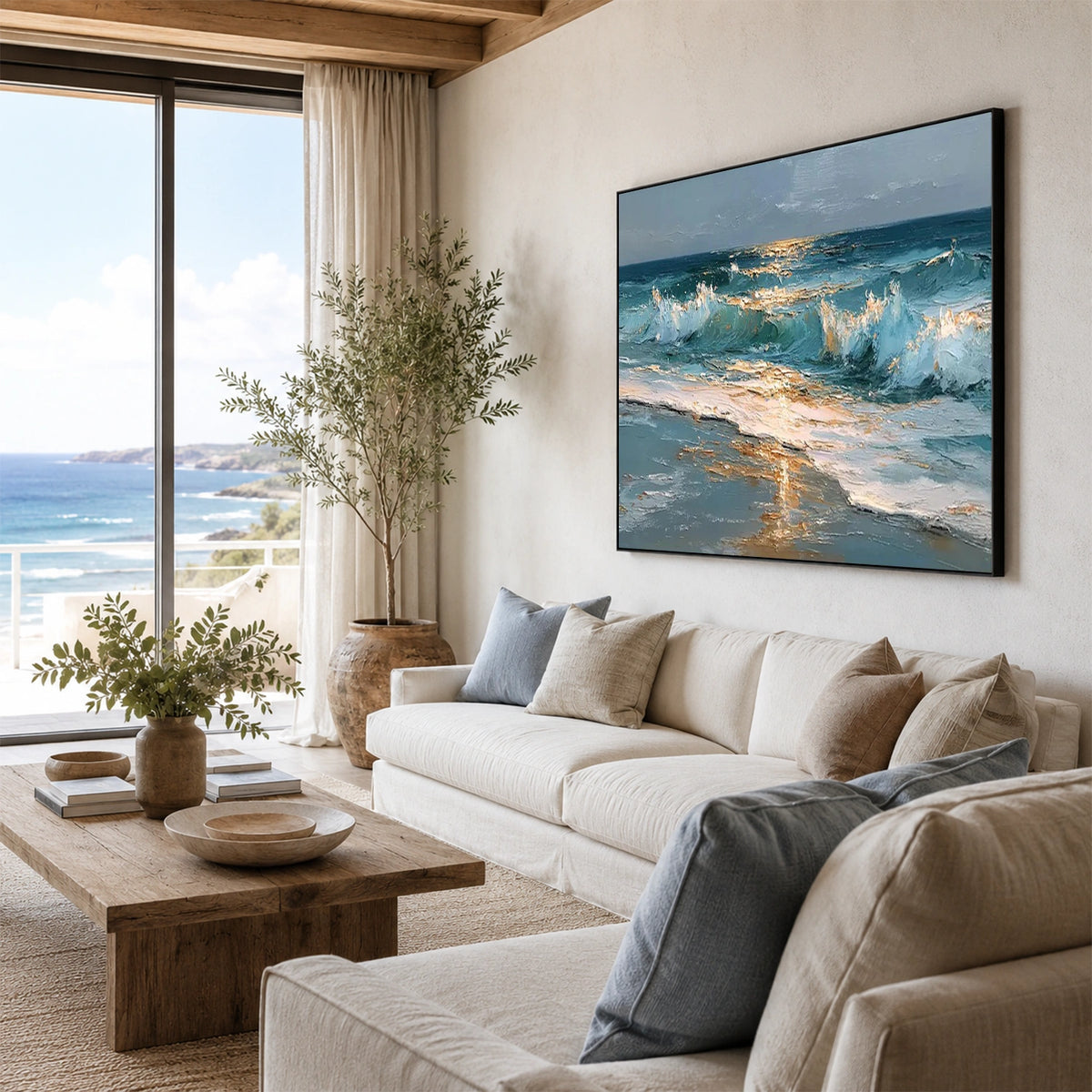 Abstract Ocean And Sky Textured Canvas Art #OC231