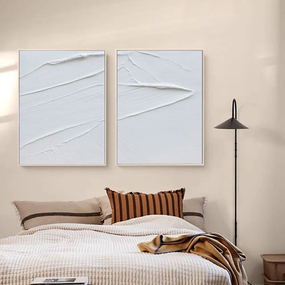 White Minimalist Textured Wall Art Set of 2 #WM014