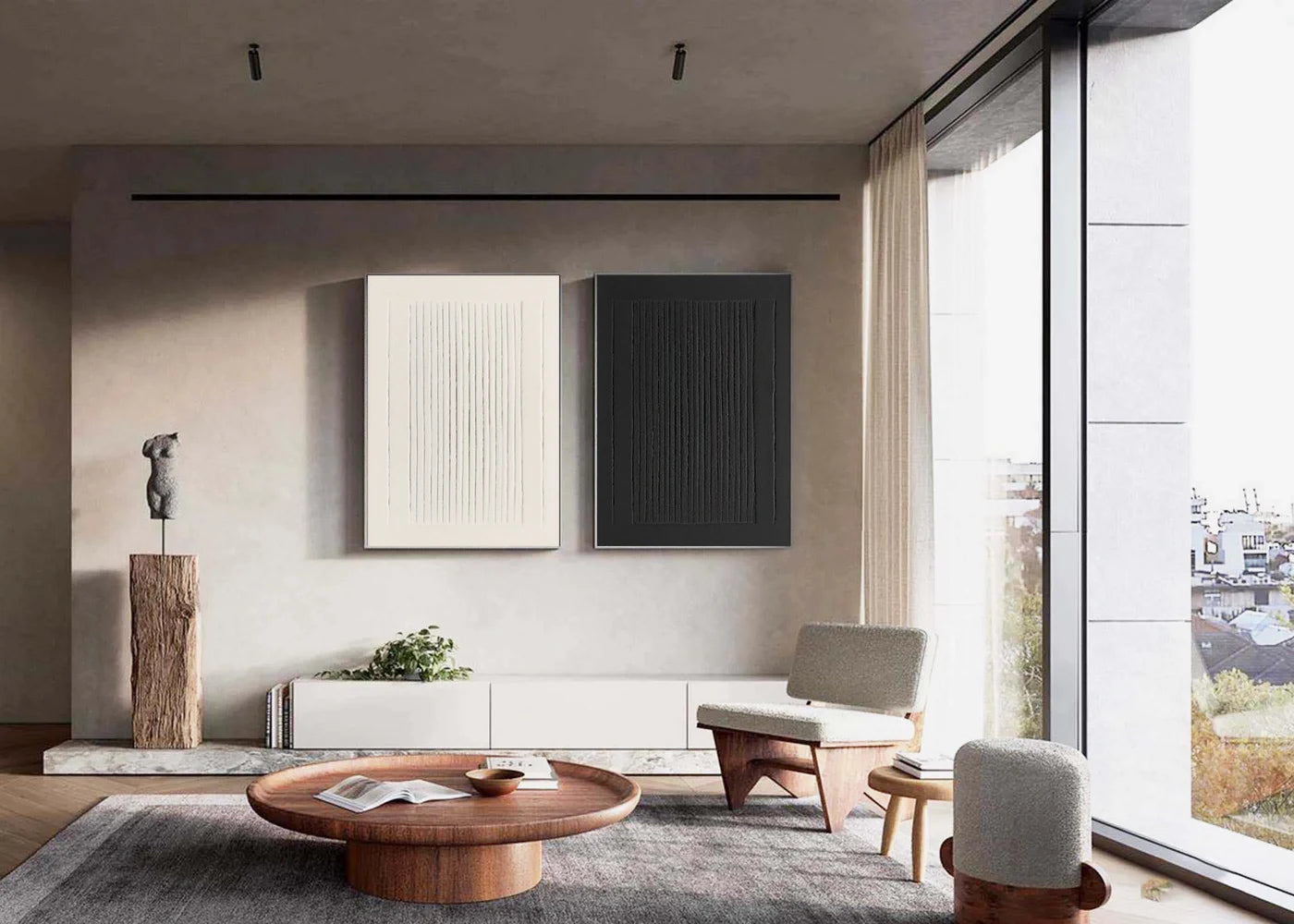 Black and White Minimalist Textured Canvas Art Set of 2 #WZ049