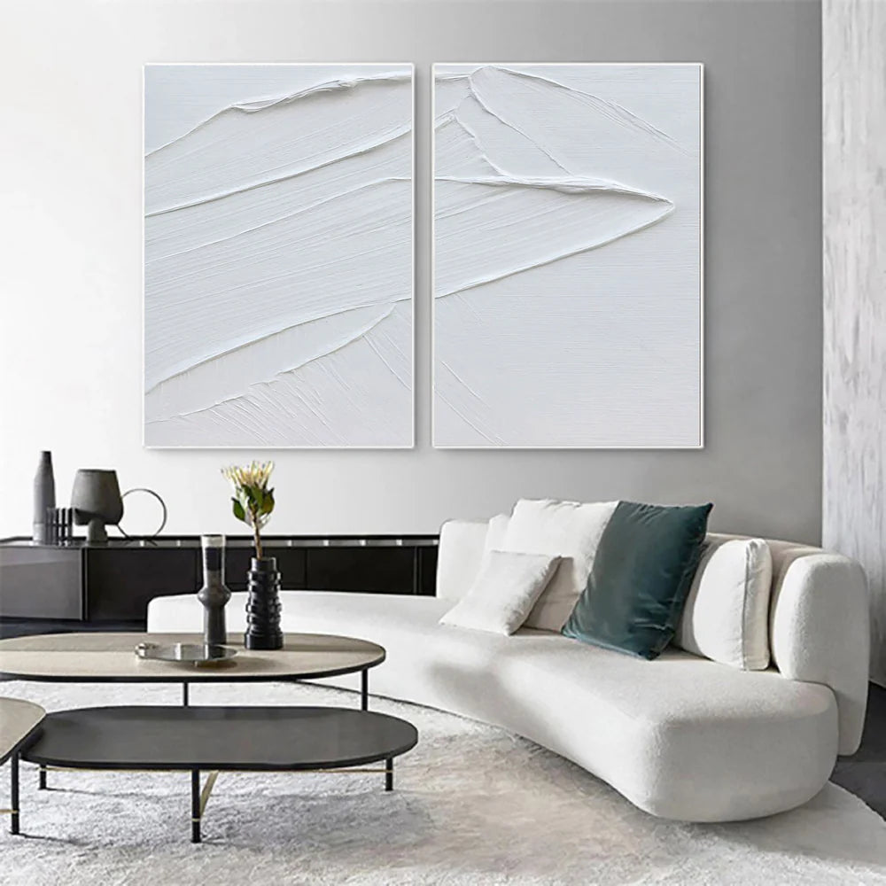 White Minimalist Textured Wall Art Set of 2 #WM014