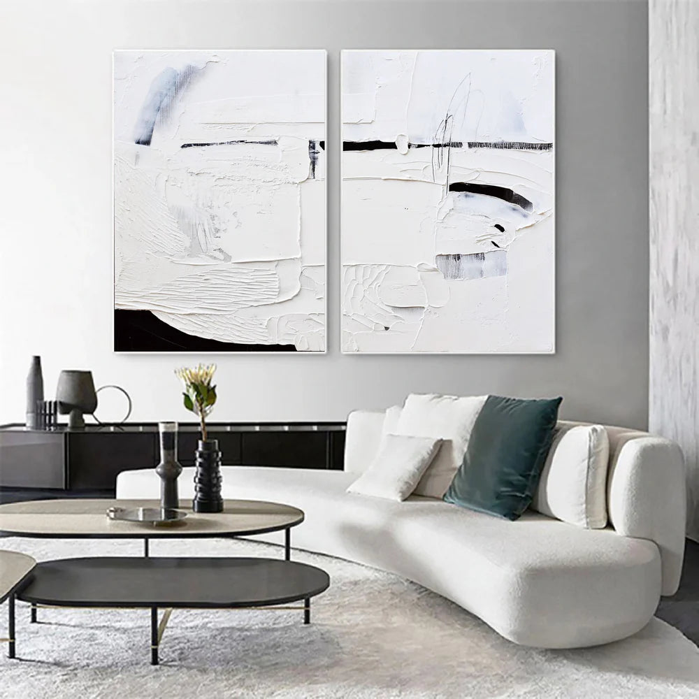 Black and White Minimalist Textured Canvas Art Set of 2 #WZ019