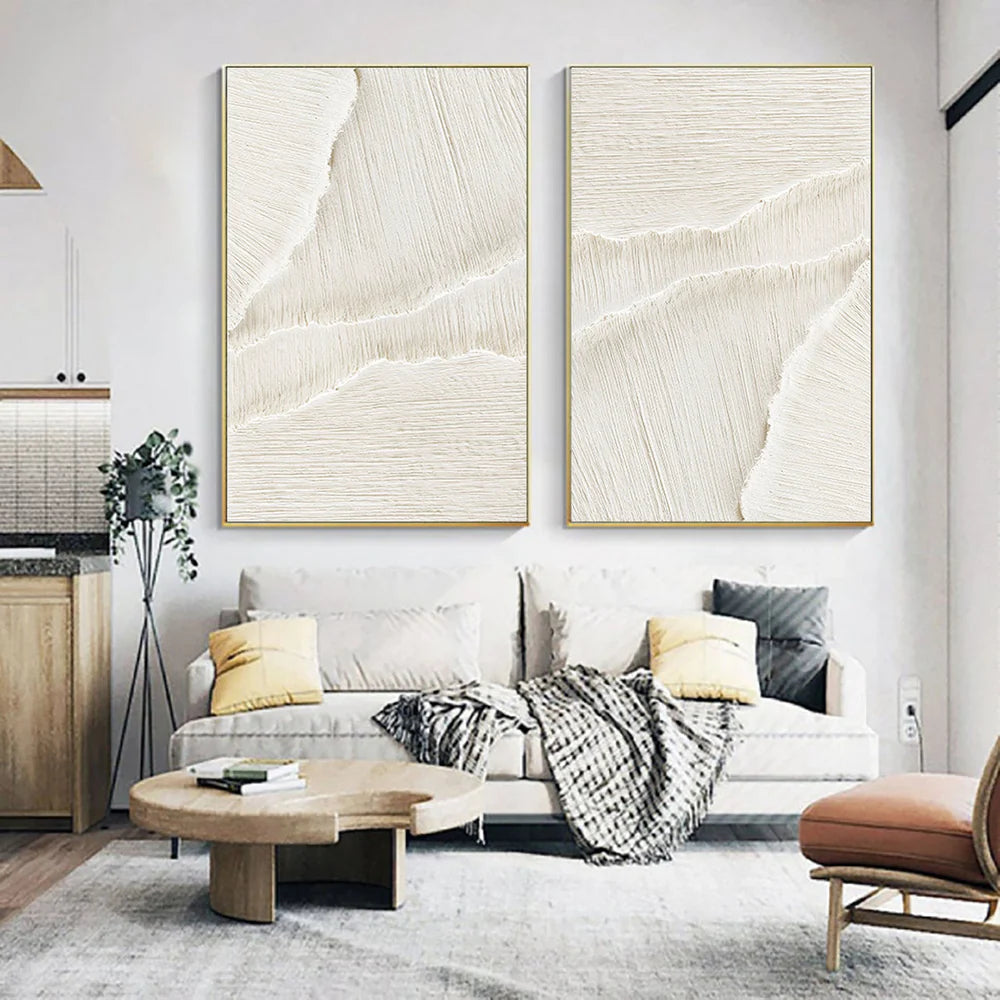 White Minimalist Textured Wall Art Set of 2 #WM001