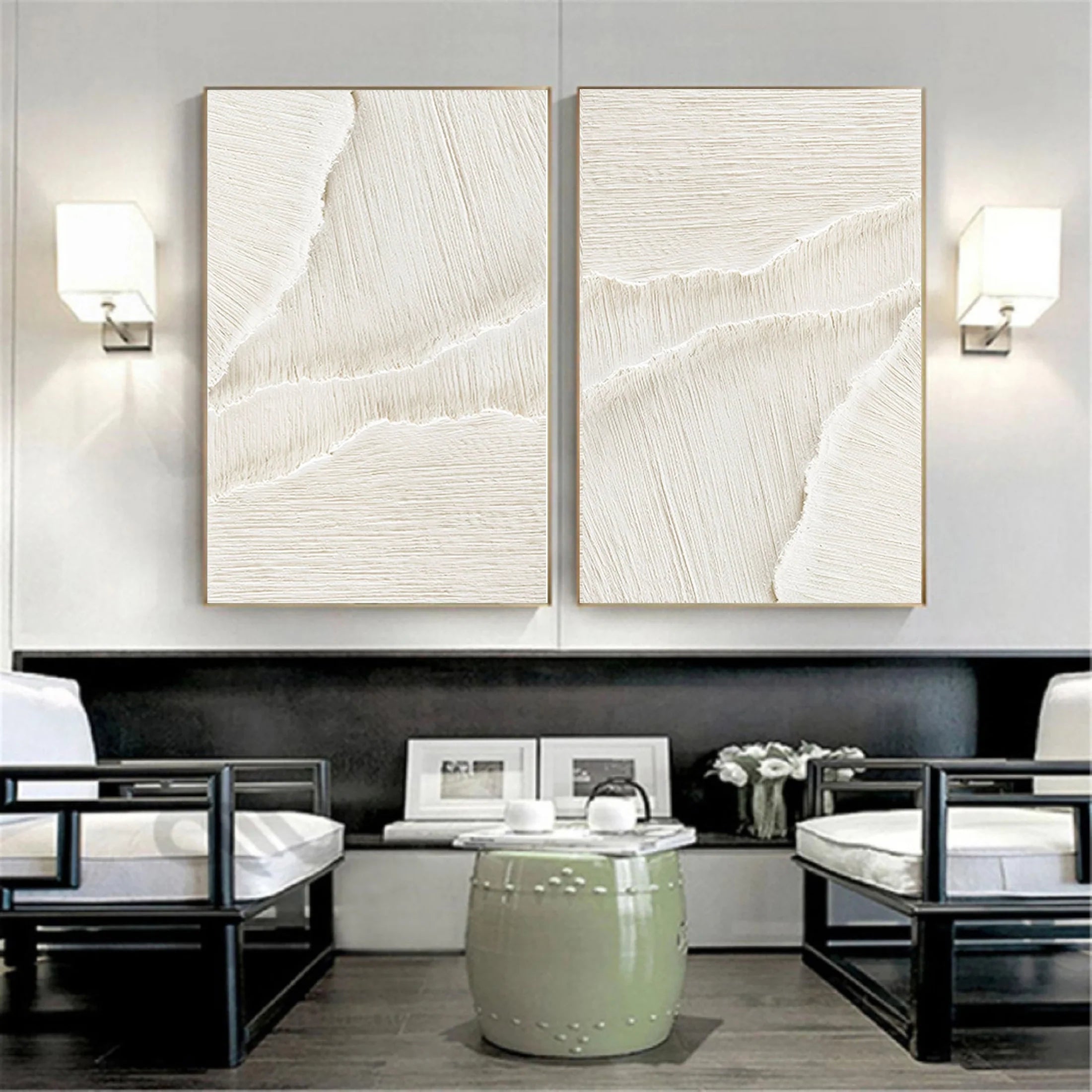 White Minimalist Textured Wall Art Set of 2 #WM001