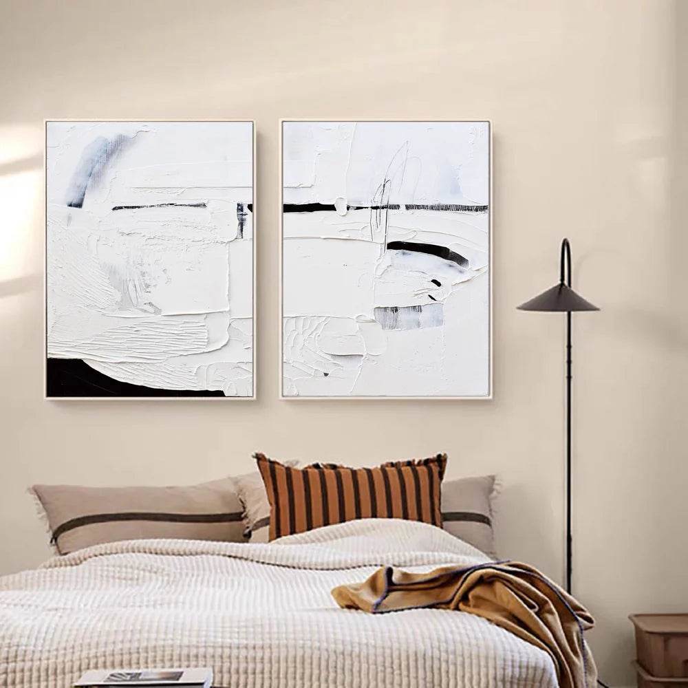 Black and White Minimalist Textured Canvas Art Set of 2 #WZ019