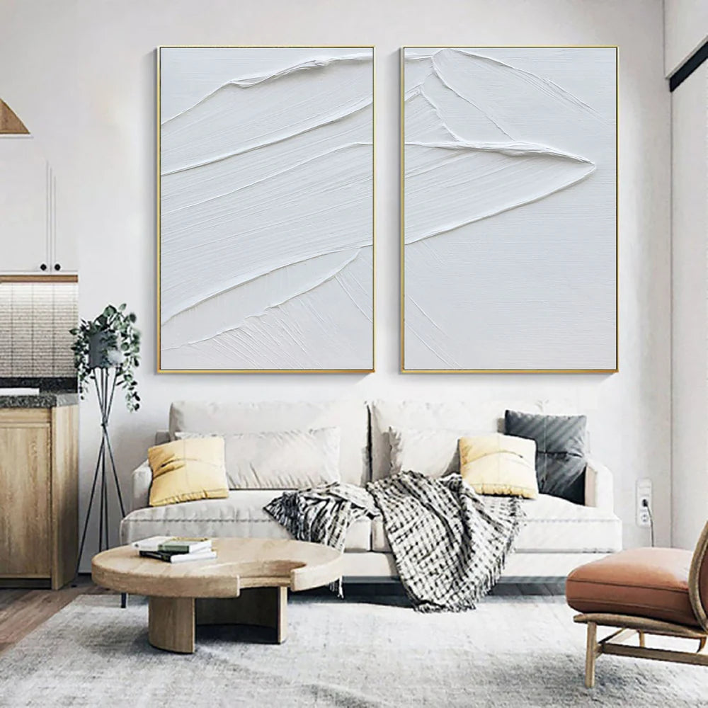 White Minimalist Textured Wall Art Set of 2 #WM014