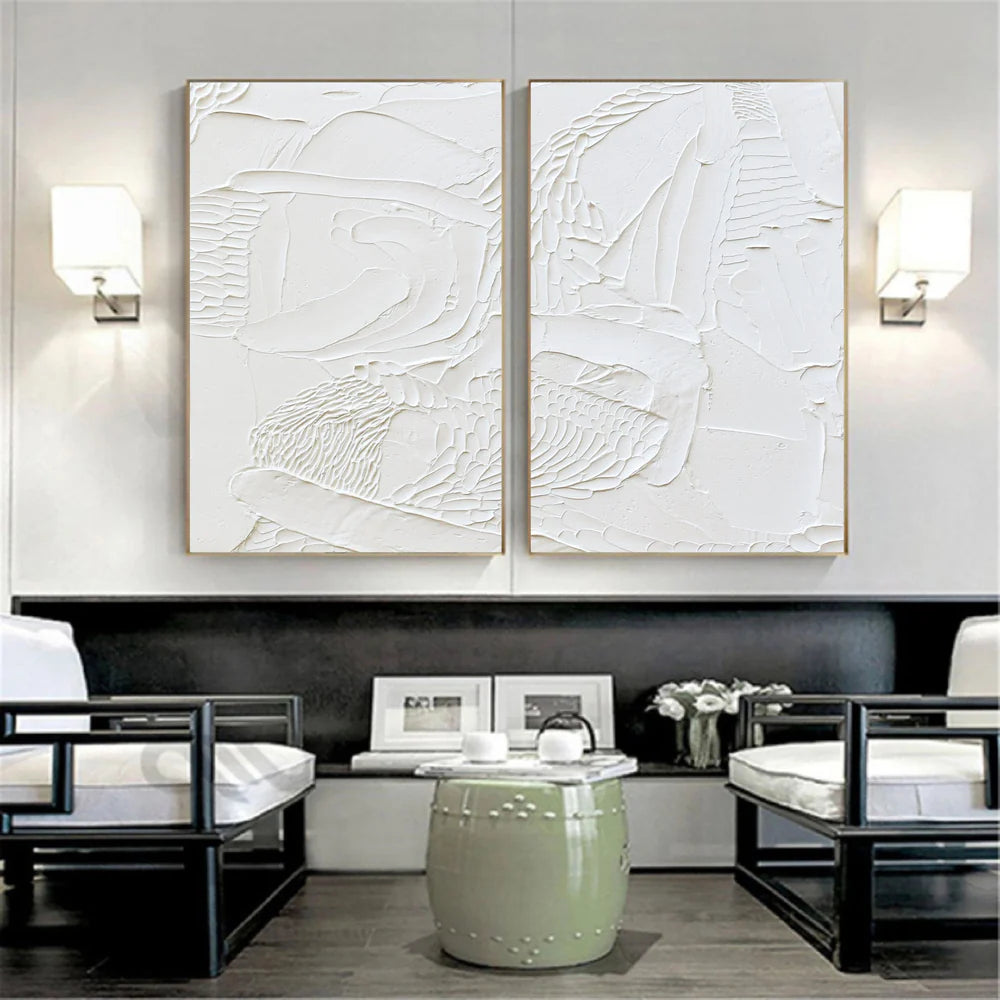White Minimalist Textured Wall Art Set of 2 #WM015
