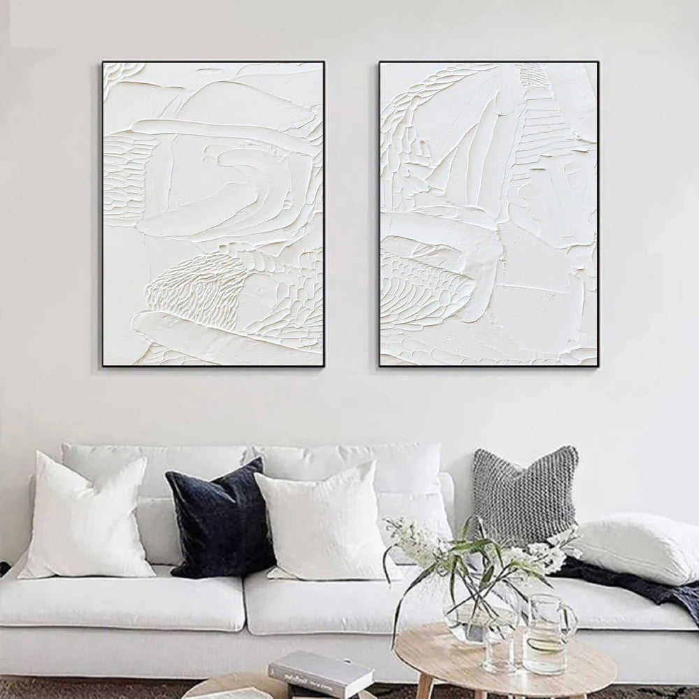 White Minimalist Textured Wall Art Set of 2 #WM015