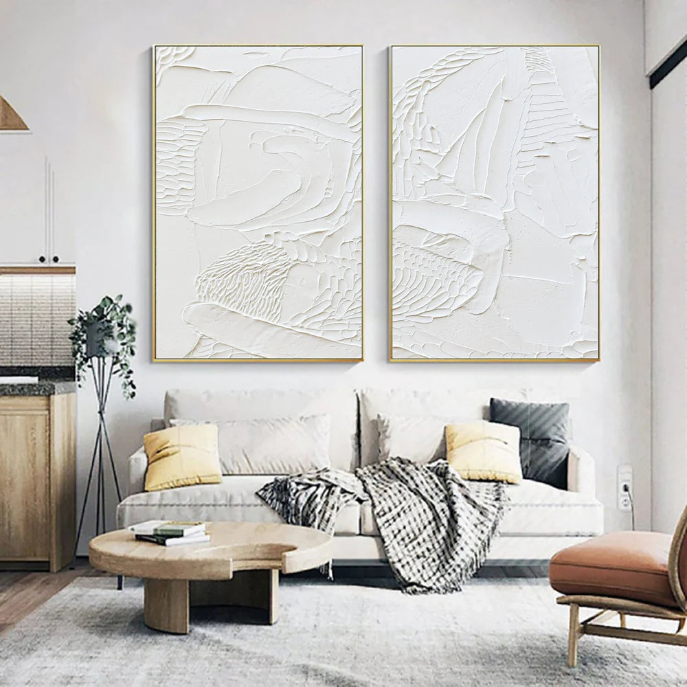 White Minimalist Textured Wall Art Set of 2 #WM015