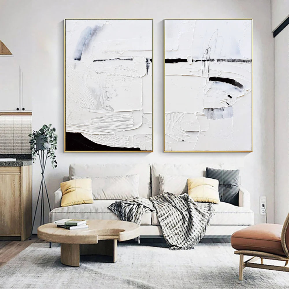 Black and White Minimalist Textured Canvas Art Set of 2 #WZ019