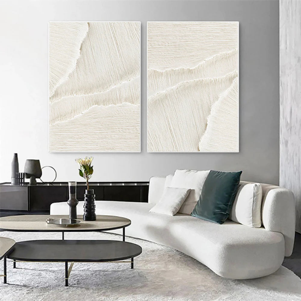 White Minimalist Textured Wall Art Set of 2 #WM001