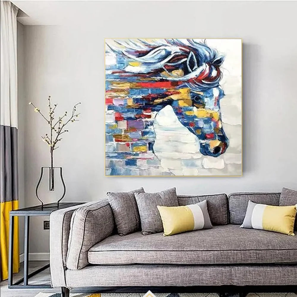Colorful Abstract Animal Horse Textured Canvas Art #DW017