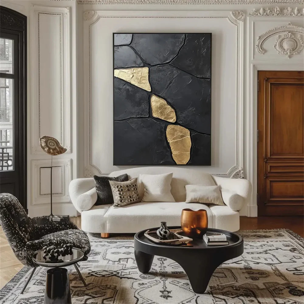 Black Minimalist Textured Canvas Art #WZ093